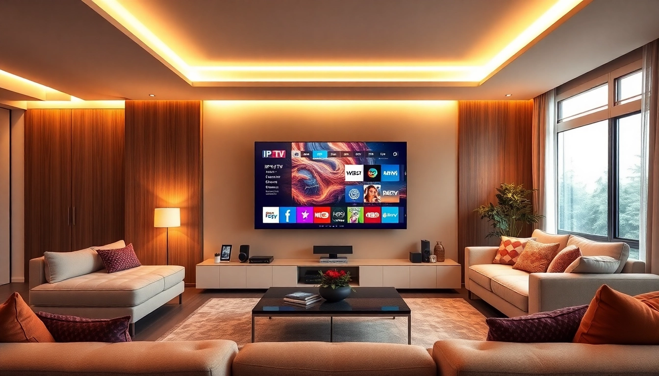 Watch IPTV Suisse content in a stylish living room with an engaging television setup.