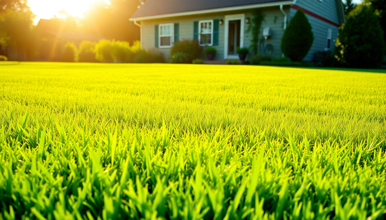 Lawn mowing service creating beautiful stripes on a freshly cut green lawn.