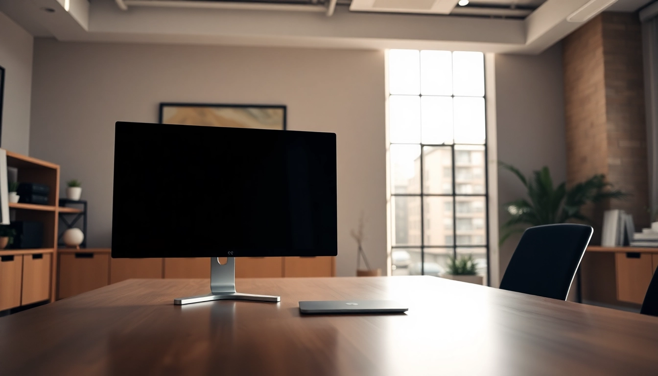 Dual monitor install in a modern office setup with sleek design and optimal lighting.