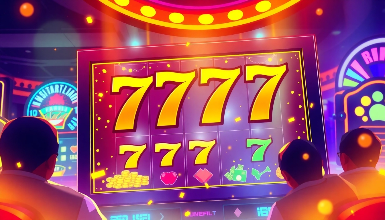 Exciting สล็อต777 game featuring vibrant slot reels and lively casino ambiance.