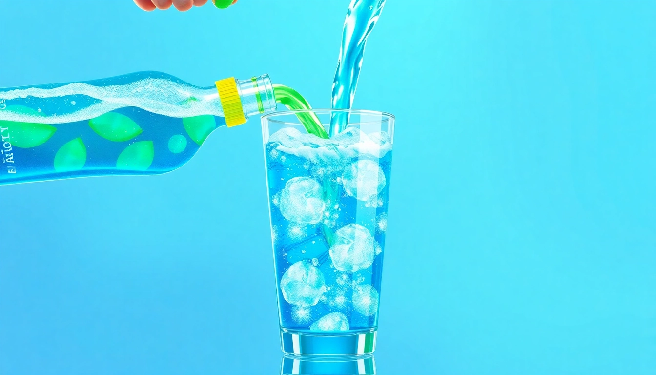 Pouring a refreshing sports drink rich in electrolytes into a glass, showcasing its vibrant color and fizz.