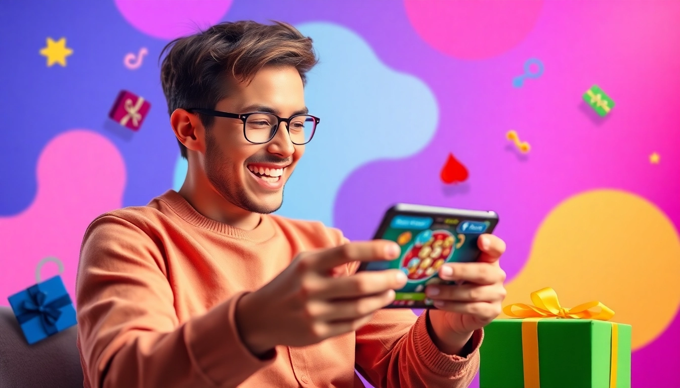 Engage with rewarded play by enjoying mobile games while earning exciting gift cards in vibrant settings.