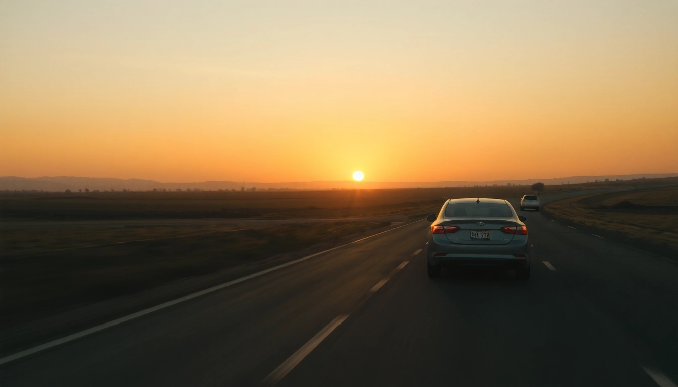 Overcoming fear of driving with a calming sunset road scene featuring a moving car.