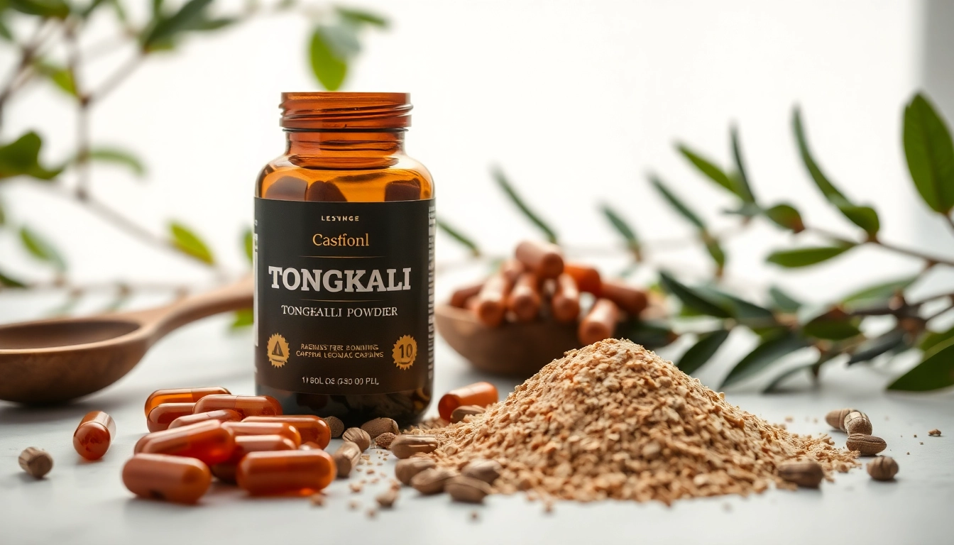 Experience the benefits of Tongkat Ali Deutschland with high-quality capsules and powder laid out for vibrant health.