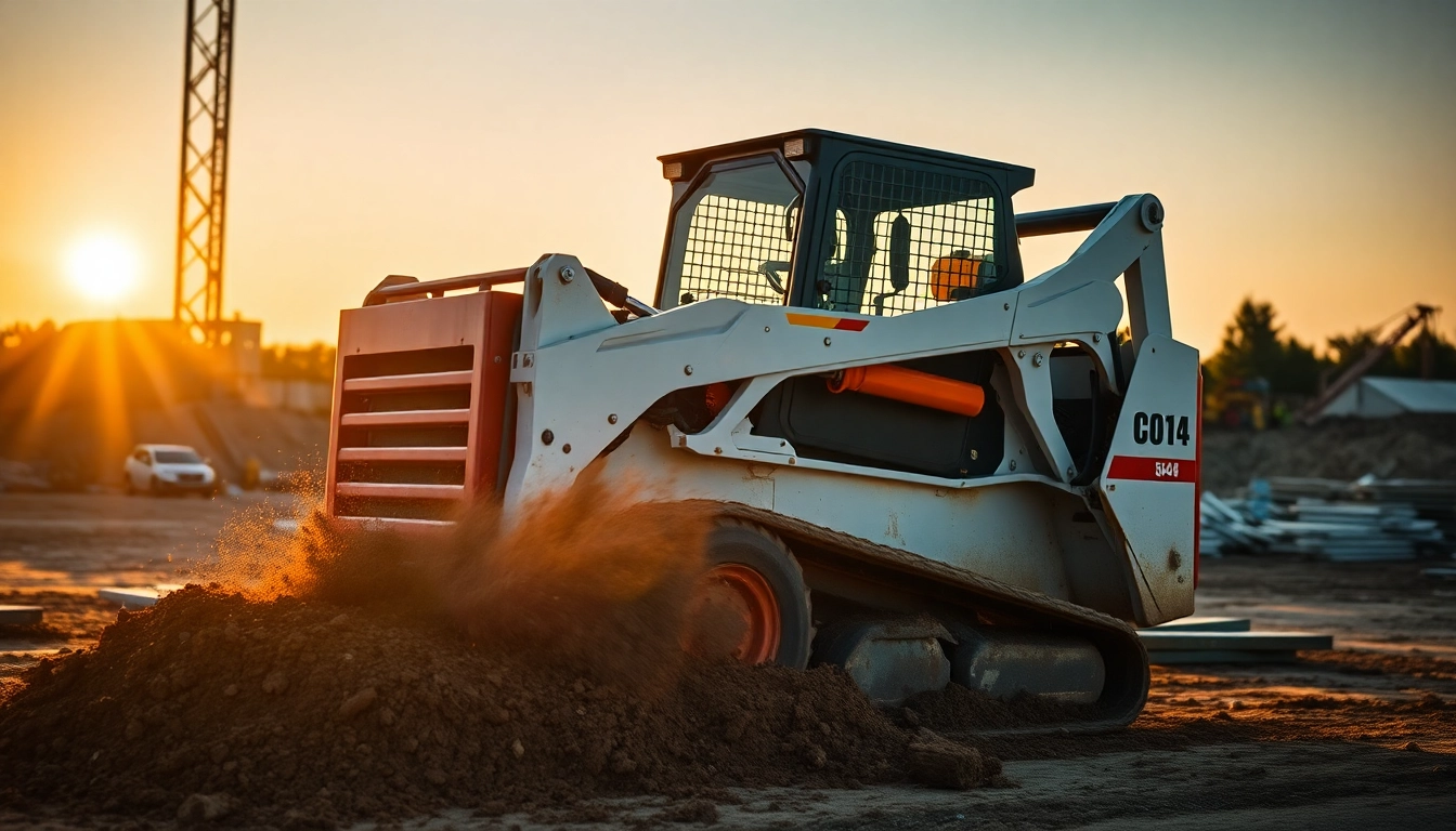 Powerful skid steer performing work at a construction site under sunlight - Skid Steer Loan option.