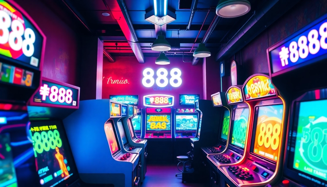 Experience thrilling สล็อต888 gaming with vibrant arcade machines and dynamic lighting.