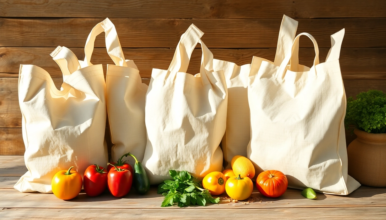 Showcasing biodegradable produce bags wholesale with fresh fruits on a wooden background.