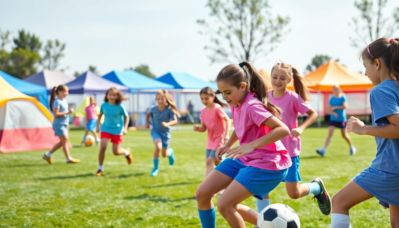Girls participating actively in Multi Sports Camps for Girls, showcasing diverse sports skills and teamwork.