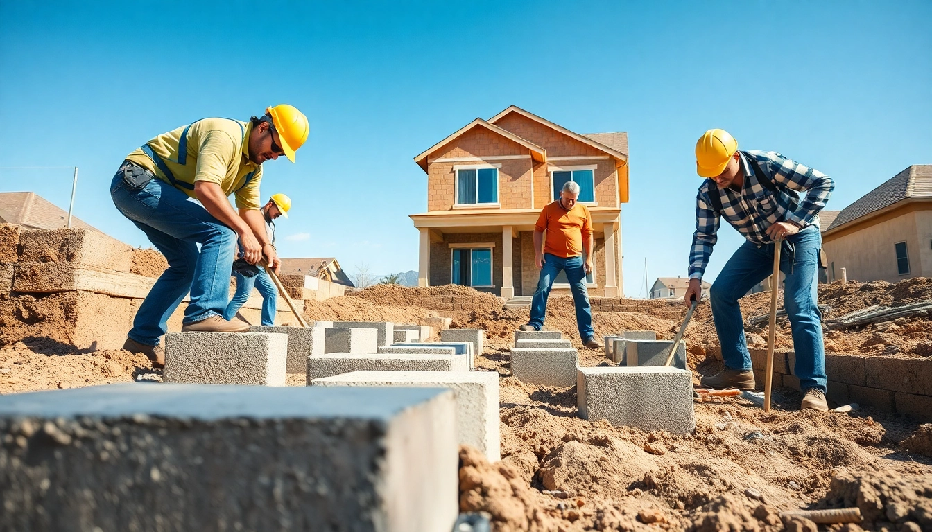 Constructing footing and block walls with precision at a residential site by a skilled crew.