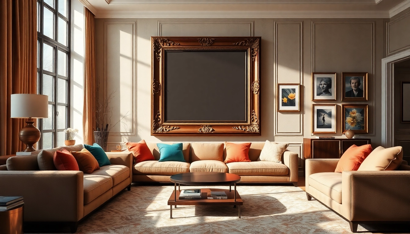 Showcase of large frames in a beautifully designed living room setting.