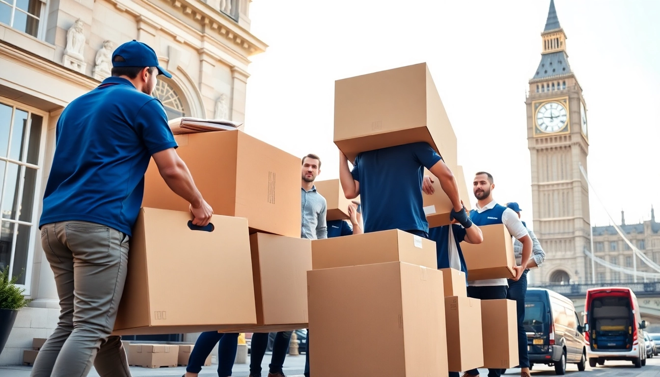 Team of expert london moving companies professionals handling furniture in London.