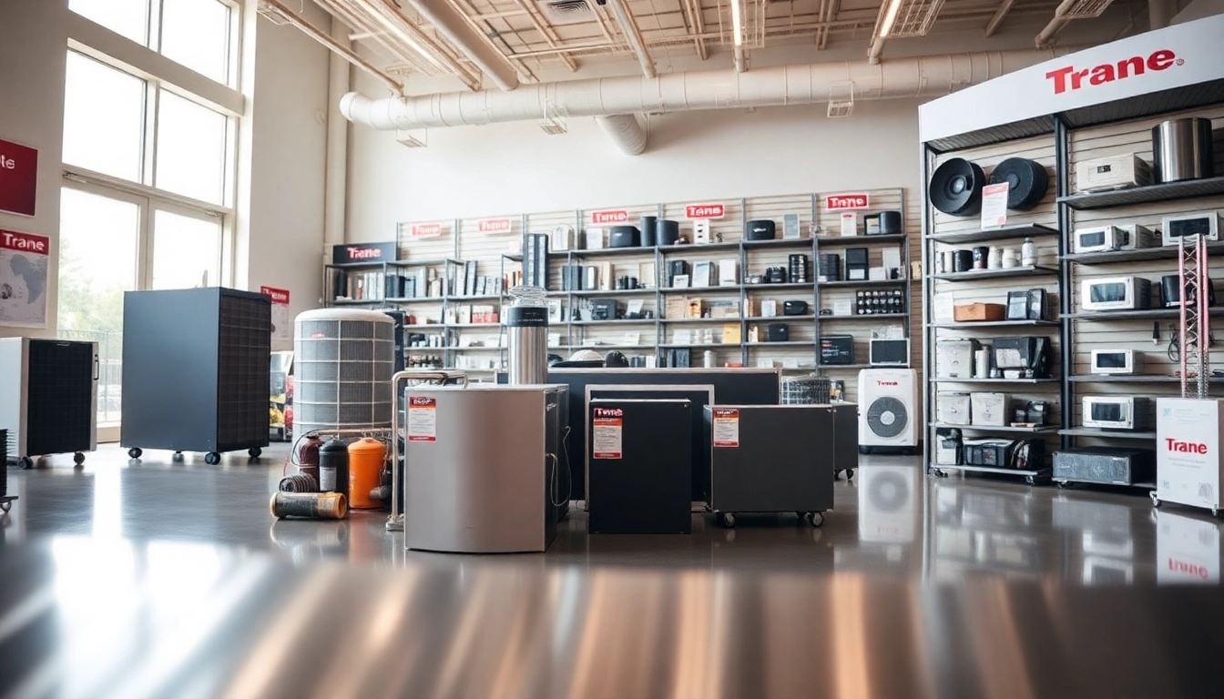 Trane parts dealer offering a wide selection of HVAC components in a modern showroom.