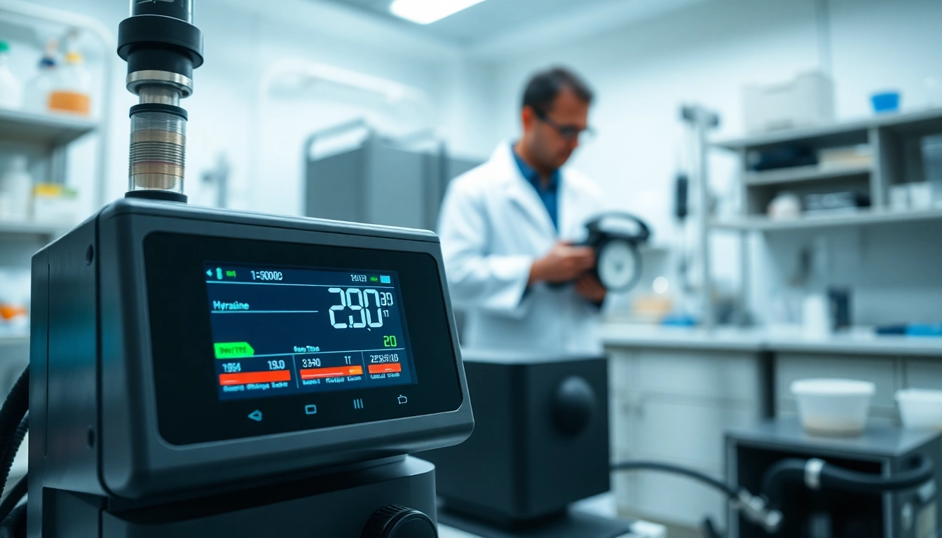 Monitor readings of hydrazine levels with a professional hydrazine monitor in a lab setting.