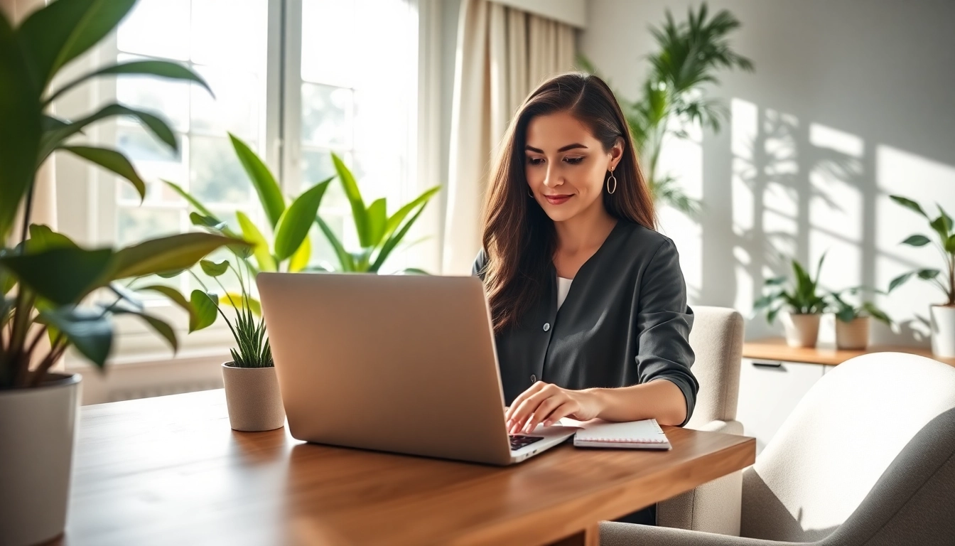 Discover different Online Jobs as a woman works in her serene home office.
