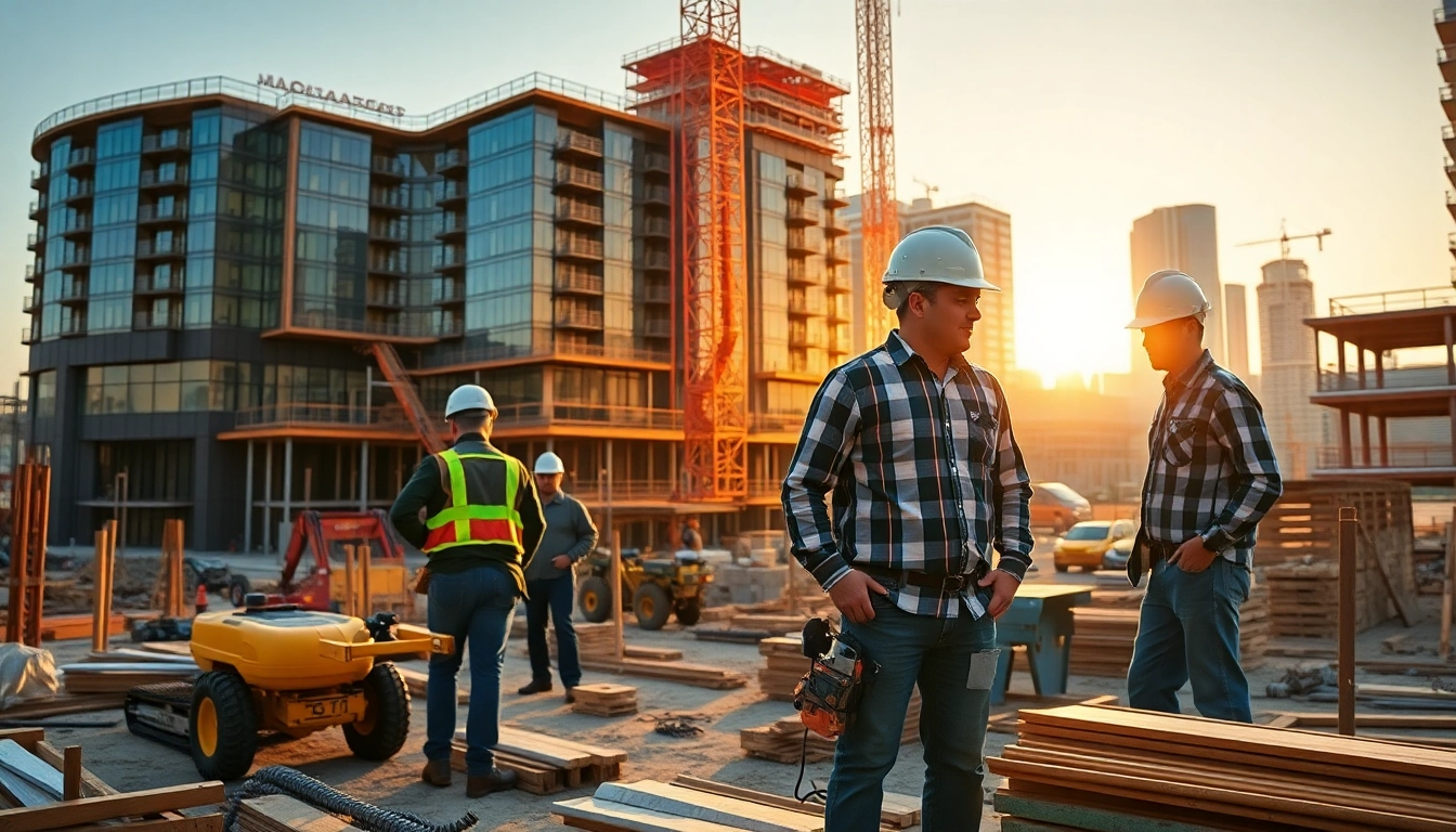 Workers engaged in Austin construction, showcasing teamwork on a vibrant construction site.
