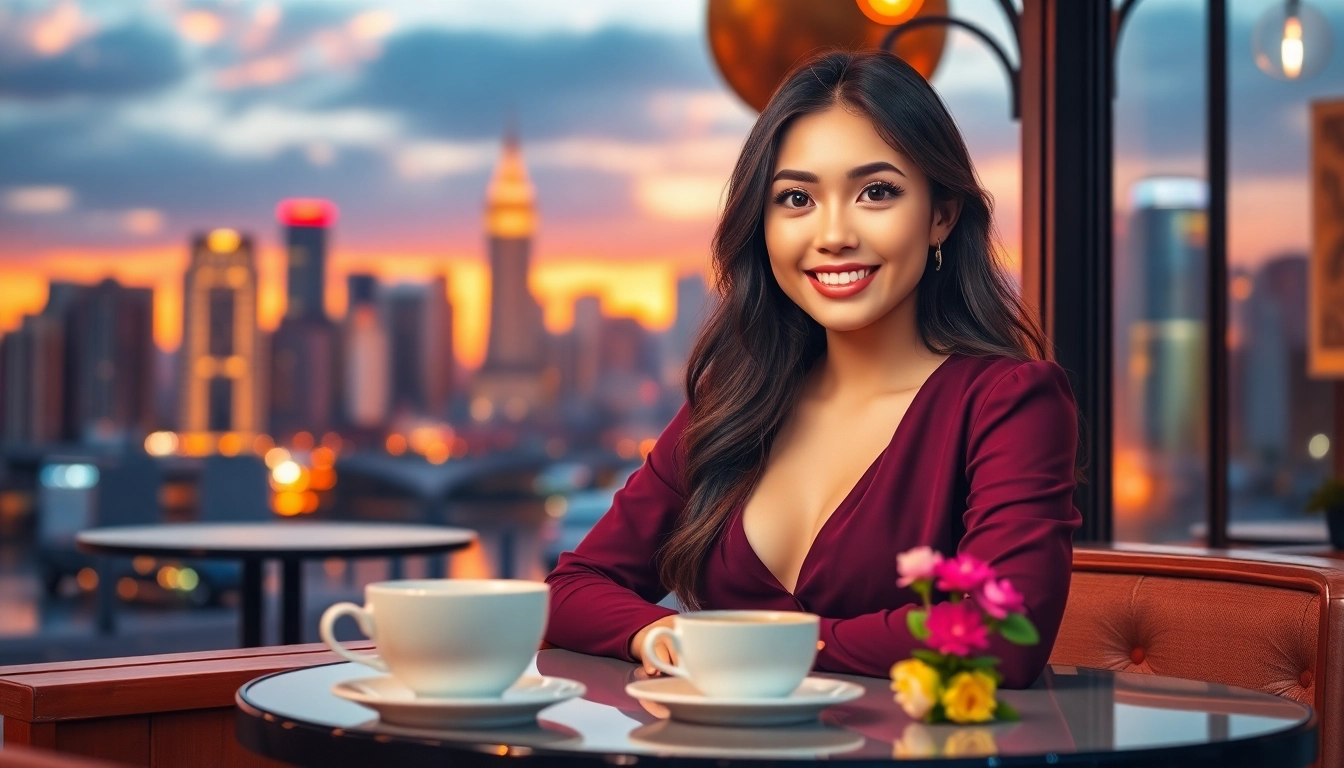 Engage in an ai girlfriend chat with a virtual companion in a cozy café ambiance.