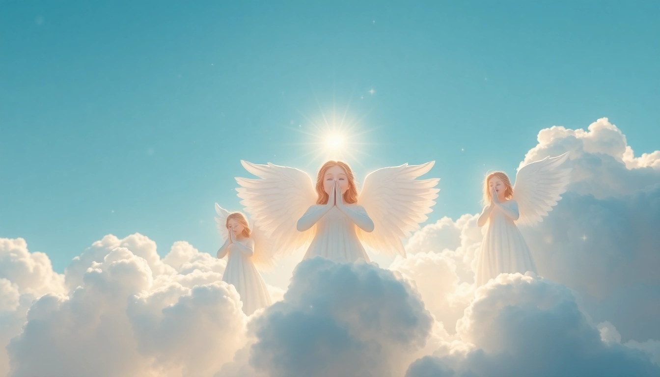 Discover the spiritual essence of 333 meaning with three ethereal angels in a serene setting.