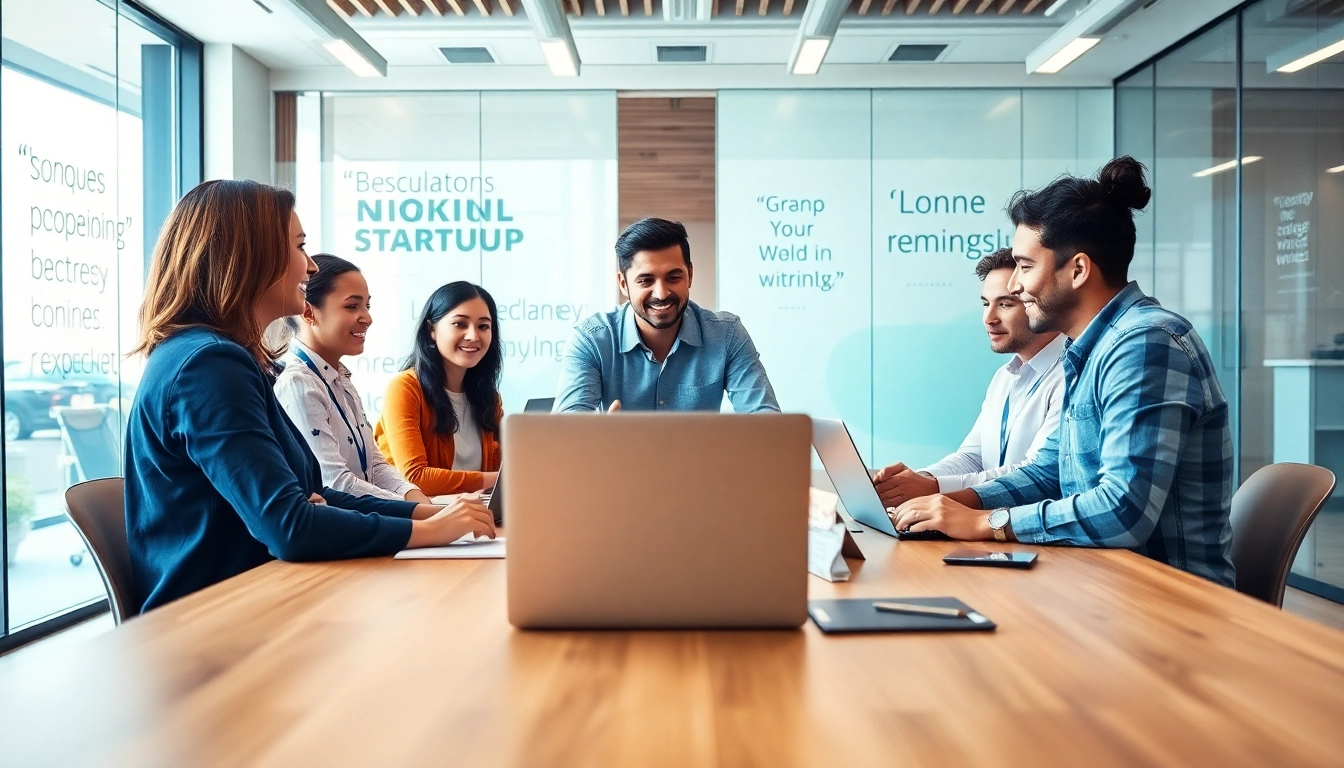 Team collaborating in a modern office for a startup recruitment agency.