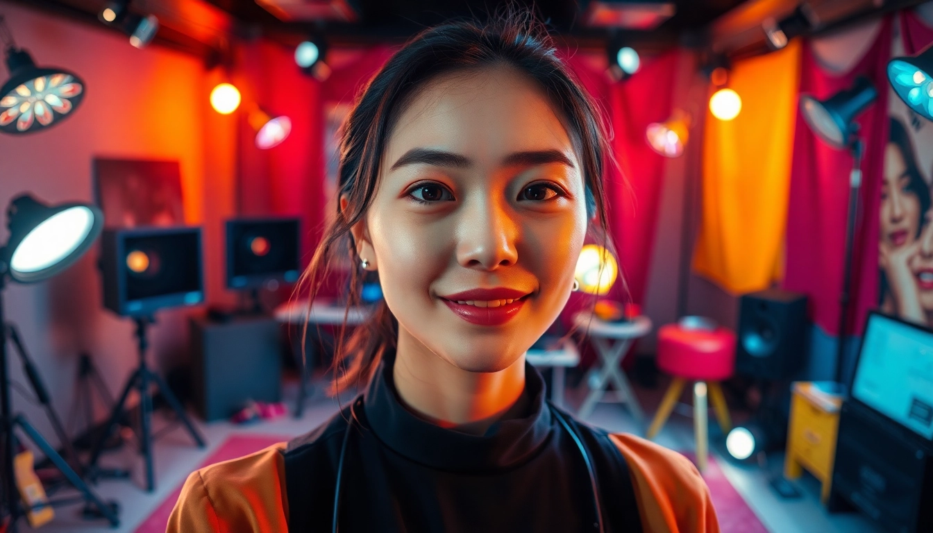 야동배우의 매력적인 연기를 강조한 스튜디오 배경의 이미지입니다.