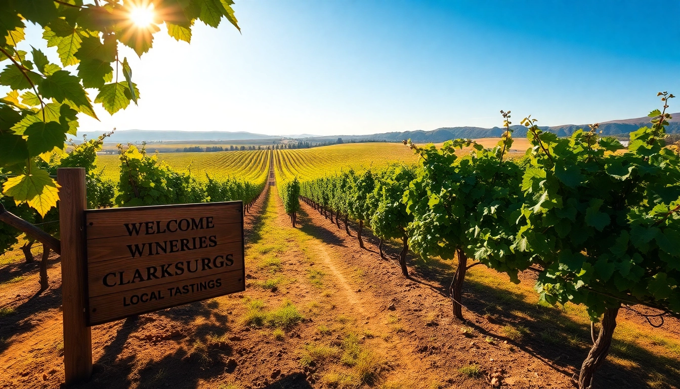 Visit scenic wineries in Clarksburg, with lush grapevines and a warm inviting atmosphere.