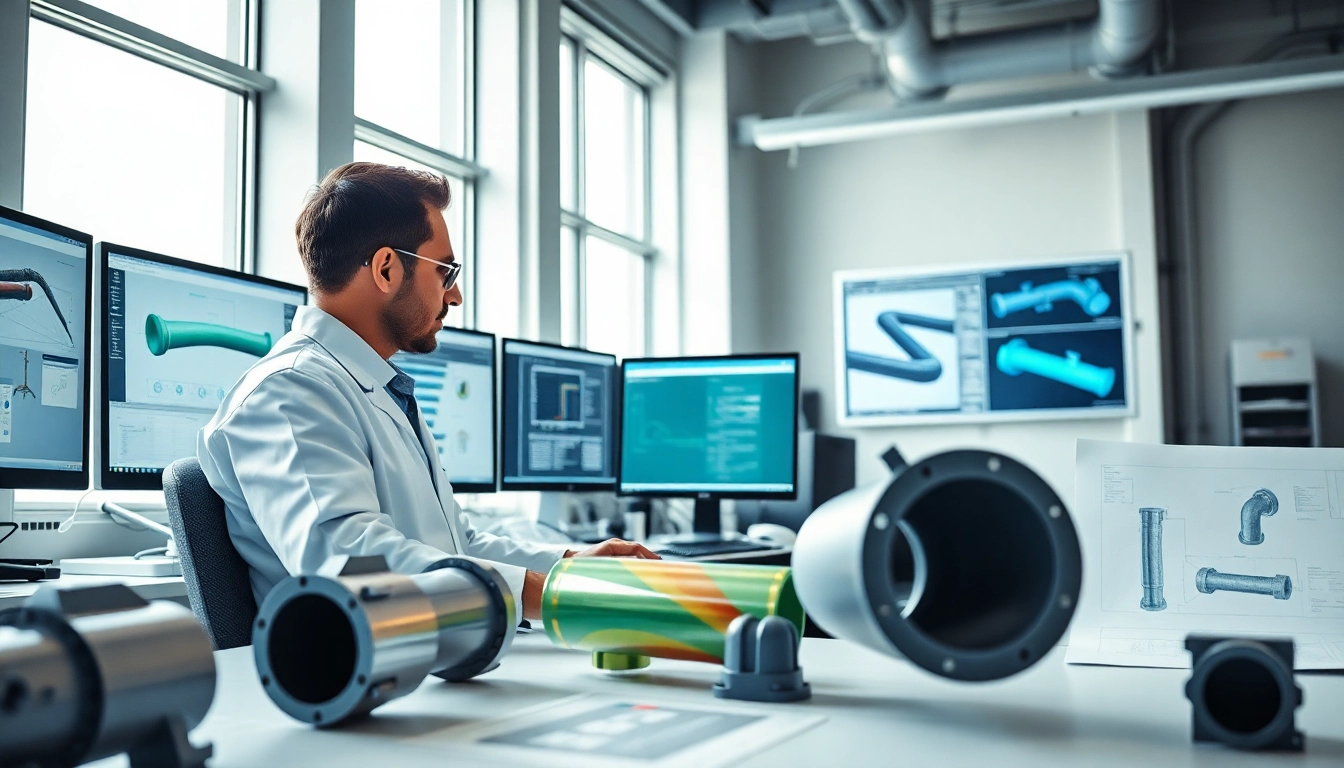 Conducting pipe stress analysis in a professional engineering lab with detailed simulation software.