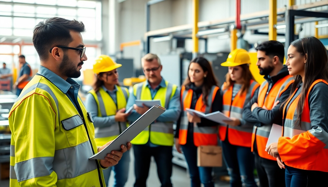Employees conducting a Workplace Hazard Assessment in a professional setting, ensuring safety and compliance.