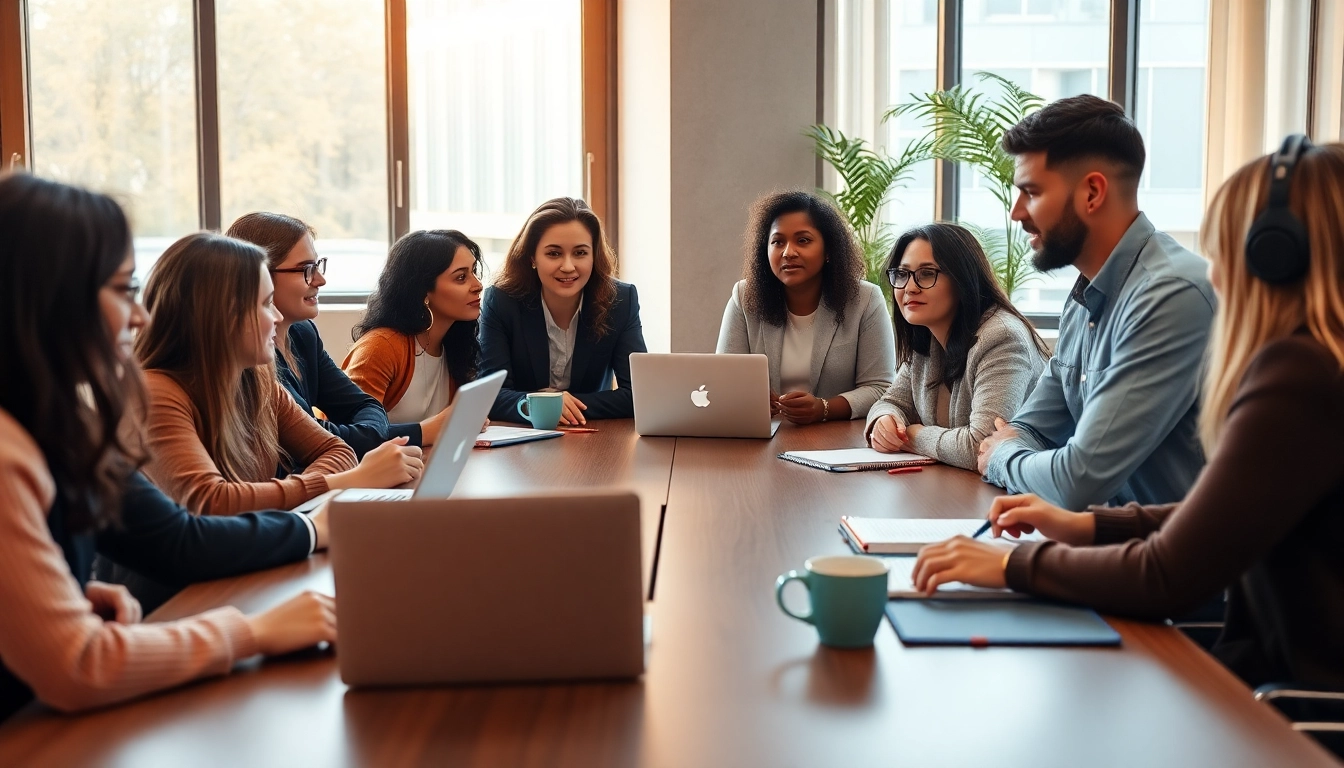 Engaged professionals in a business coaching service session, fostering collaboration and growth.
