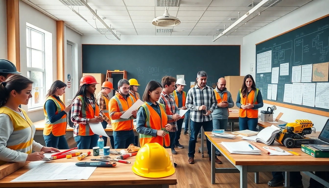 Students in construction trade schools in Texas actively learning hands-on skills in a bright classroom environment.