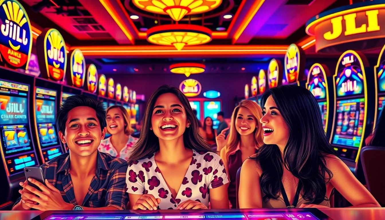 Players experiencing thrilling JILI slot games in a vibrant casino atmosphere.