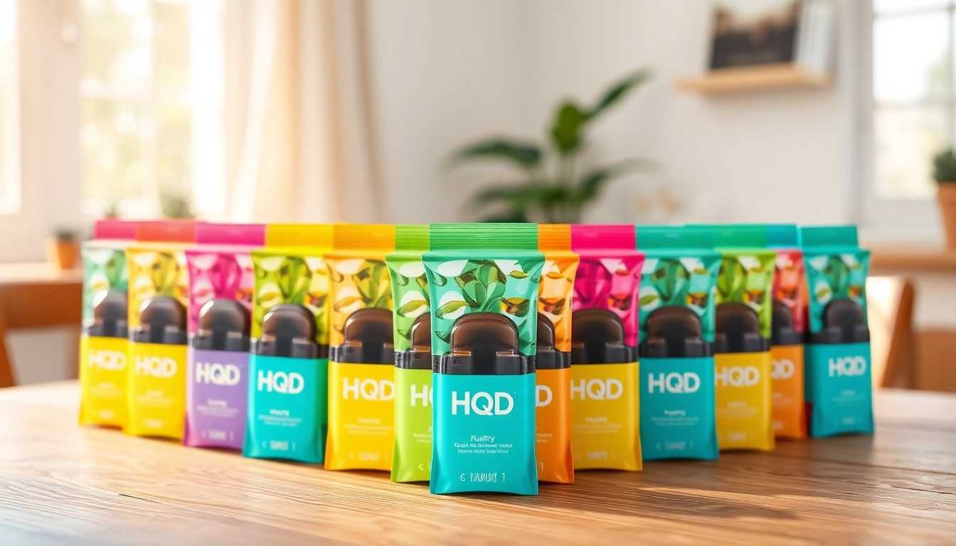 Verschiedene Hqd pods in leuchtenden Farben auf einem Tisch arrangiert