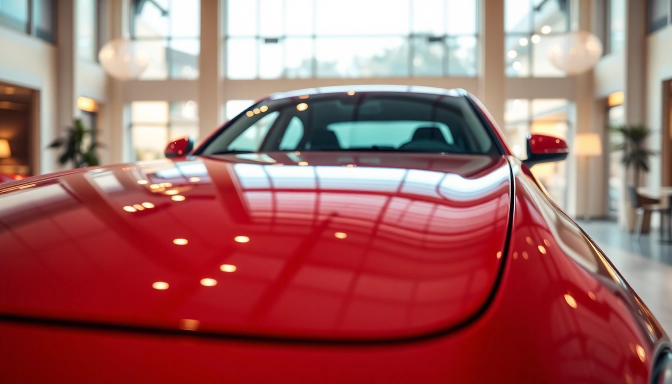 Showcase a perfect car in an upscale showroom, highlighting elegance and luxury.
