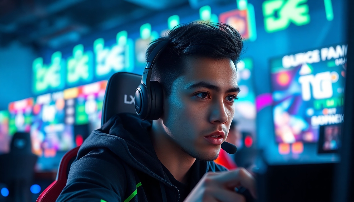 Gamer menggunakan LXTOTO dalam turnamen esports yang penuh semangat.