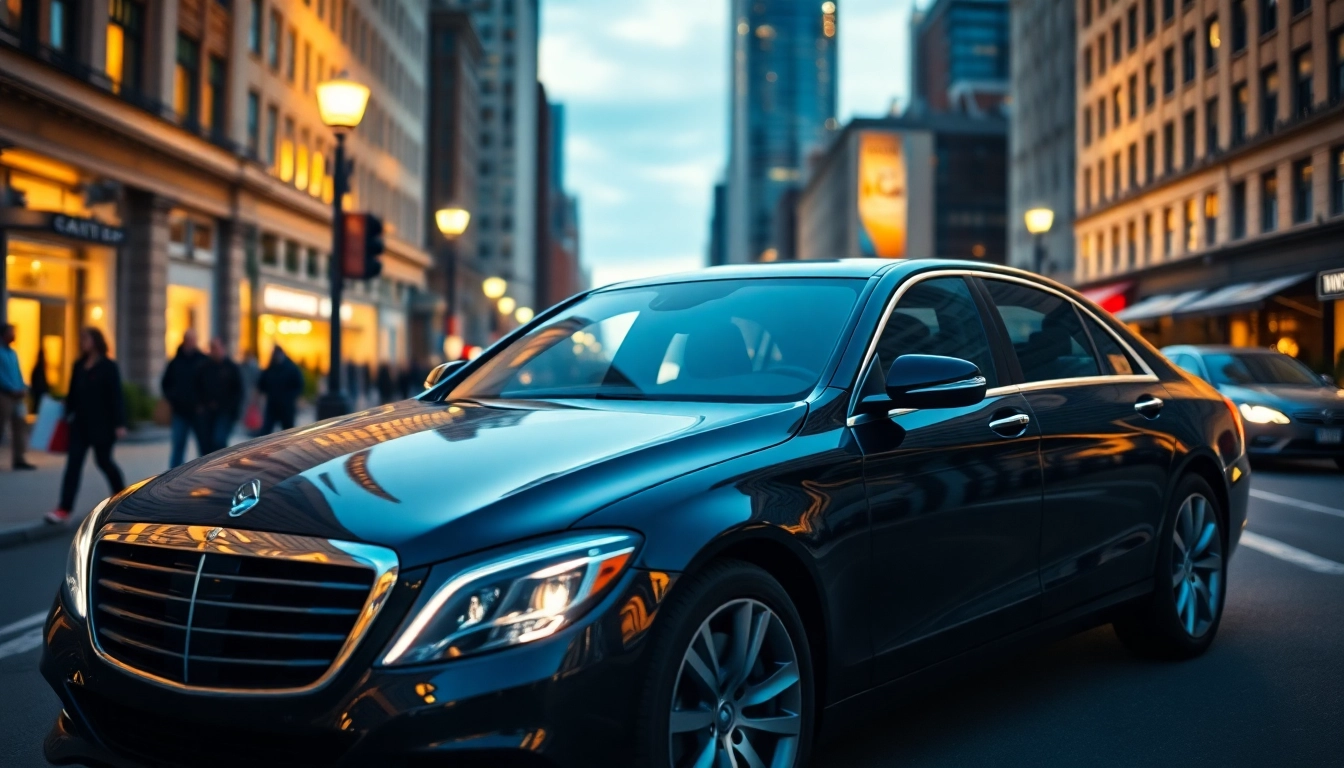 Experience premium car service NYC with a luxurious sedan in a vibrant city setting.