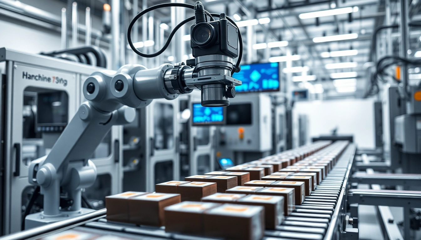 Machine vision technology analyzing products on a conveyor belt in an industrial setting.