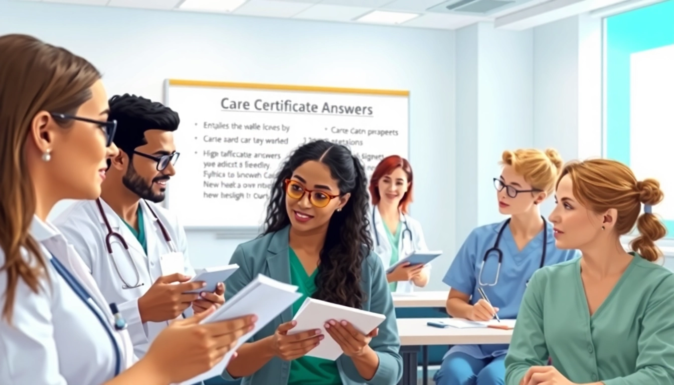The care certificate answers illustrated in a collaborative training environment with diverse healthcare workers.
