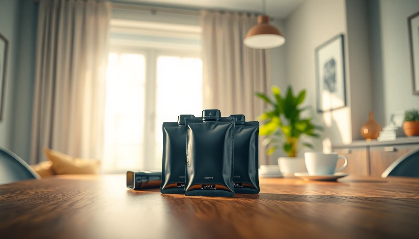 What are nicotine pouches displayed attractively on a stylish table in a bright setting.