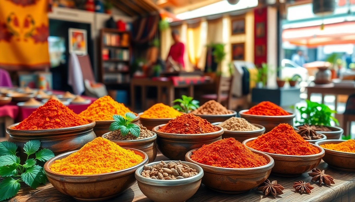 Vibrant oriental spices in handcrafted bowls, capturing rich textures and colors.