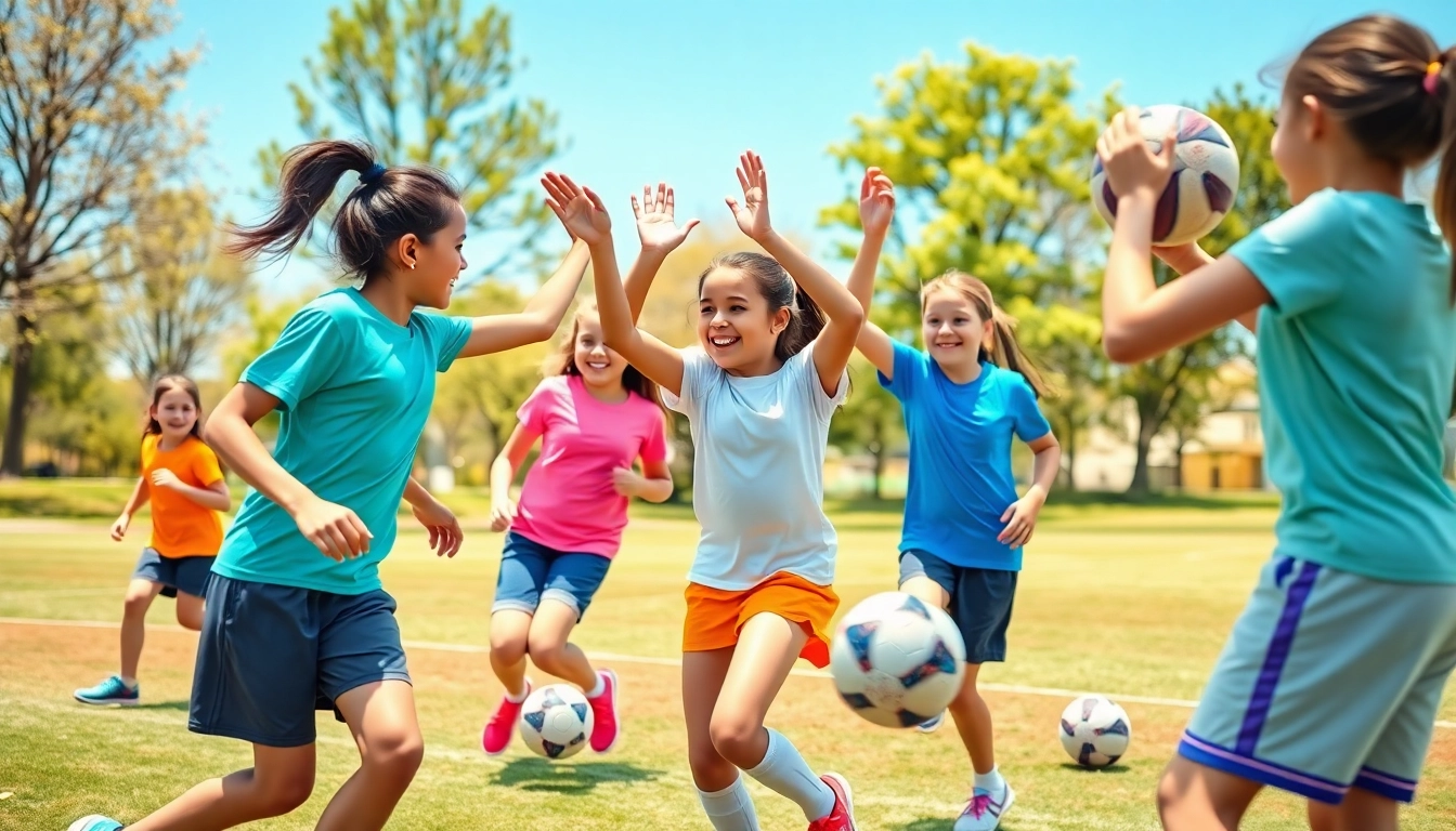 Girls participating in Multi Sports Camps for Girls, showcasing teamwork and diverse activities.