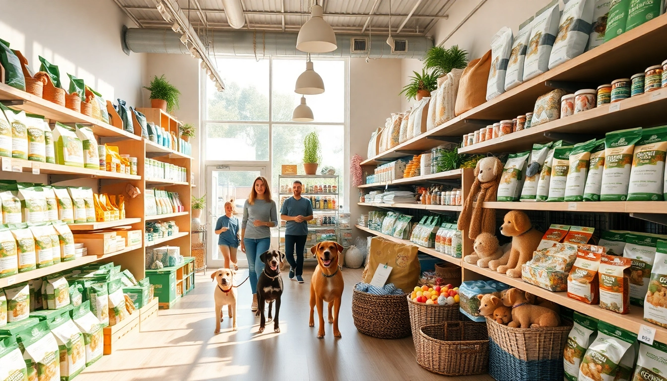 Finding organic pet supplies near me with vibrant products in a welcoming pet store.