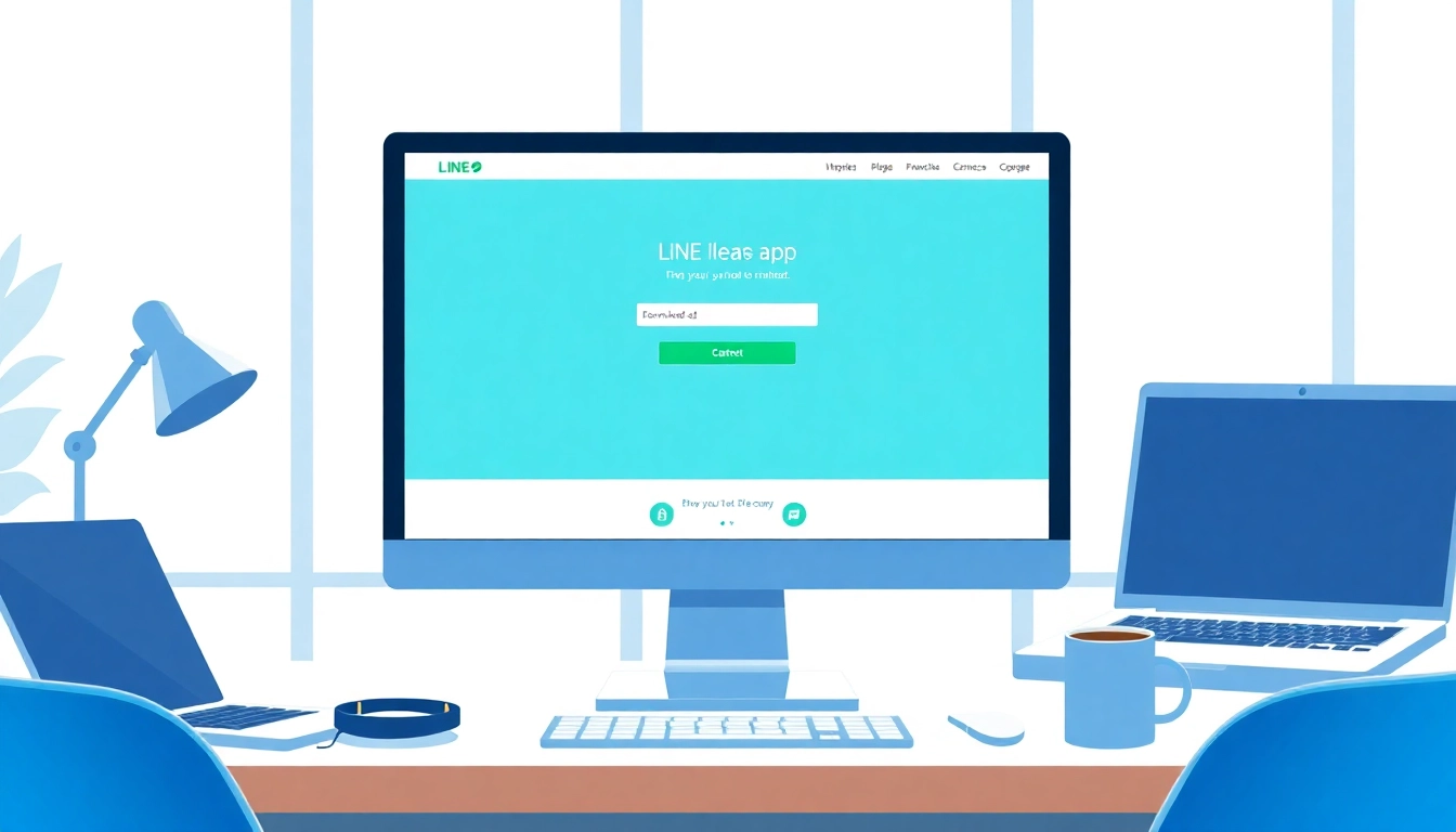 Download the 電腦版line下載 app on a computer screen with a modern workspace.