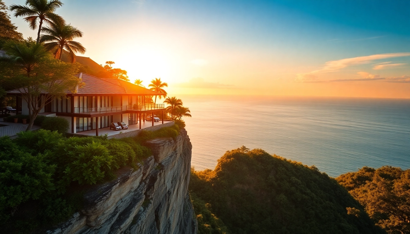 Stunning view of a Phuket real estate luxury villa with ocean panorama and lush surroundings.