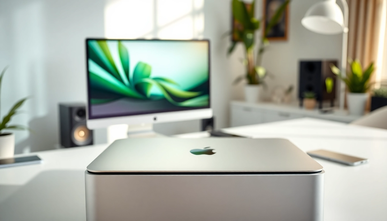 Buy MacStudio Ultra in a modern workspace with sleek design and natural lighting