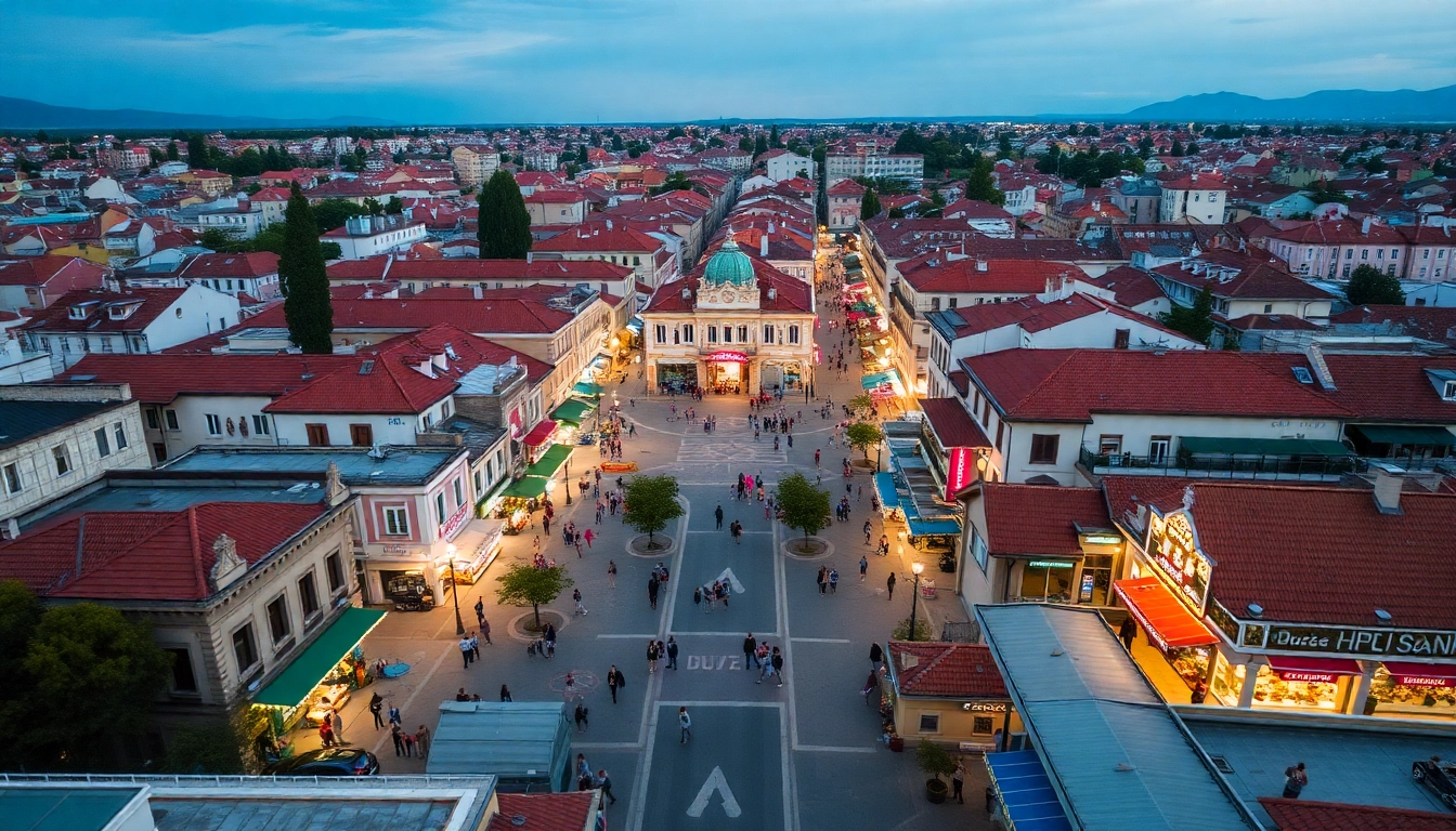 Düzce haber son dakika: Captivating aerial view of Düzce city, showcasing lively streets and vibrant activity.