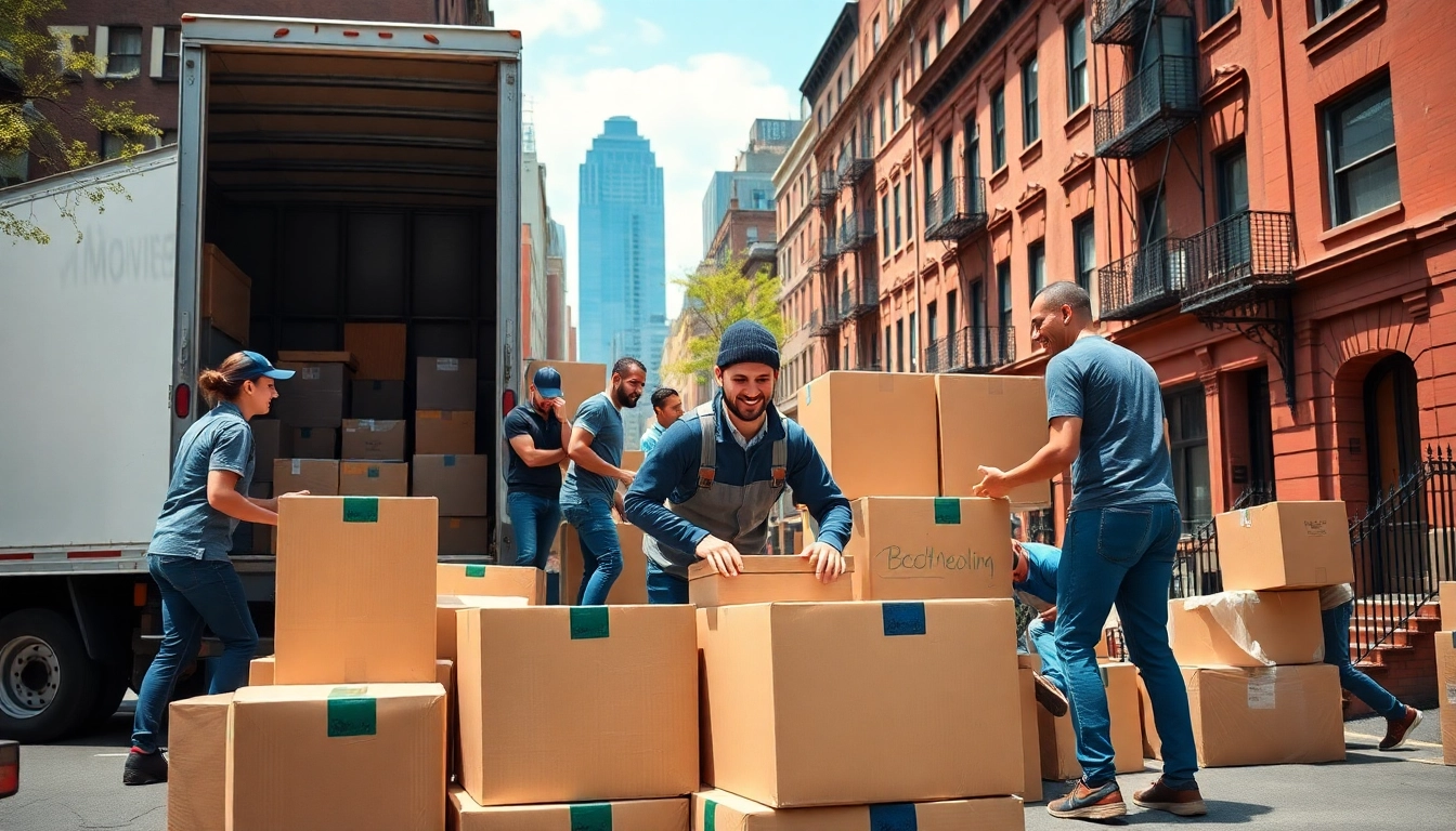 Brooklyn movers efficiently loading furniture into a truck on a busy Brooklyn street.