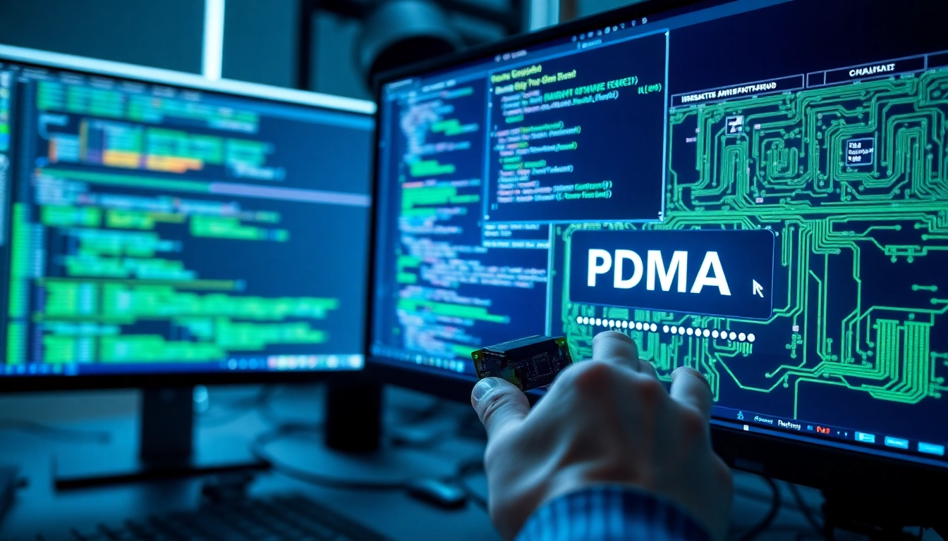 Showcasing DMA firmware installation process with detailed visuals of technical setup and tools.