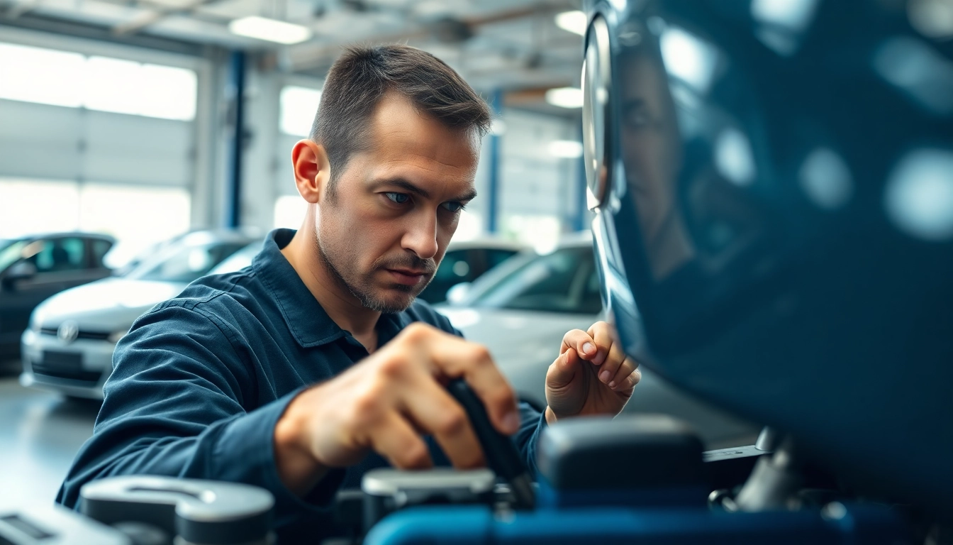 Inspecting verified used cars online for quality assurance in a bright garage.