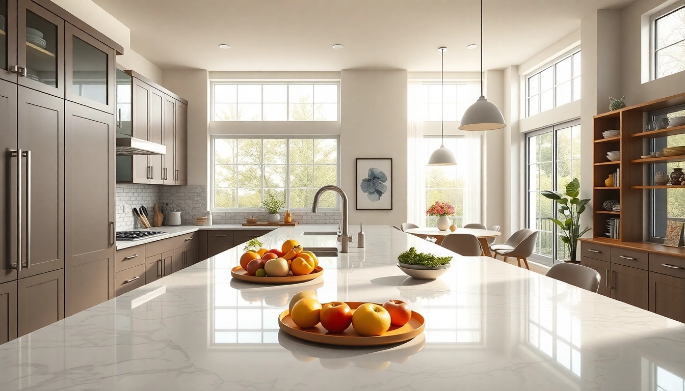 Kitchen remodeler designing a contemporary kitchen space with elegant features and natural light.