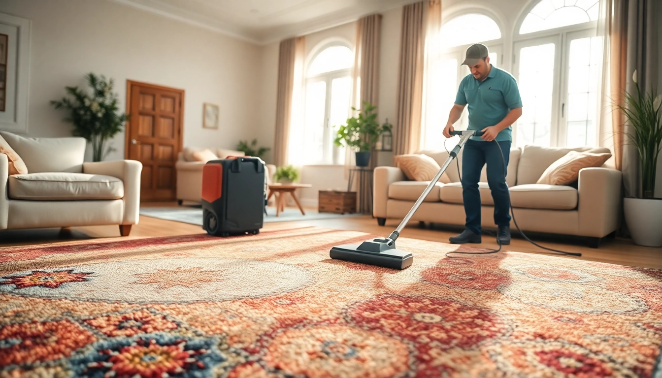 Experience professional carpet cleaning in philadelphia pa with a technician cleaning a vibrant area rug.