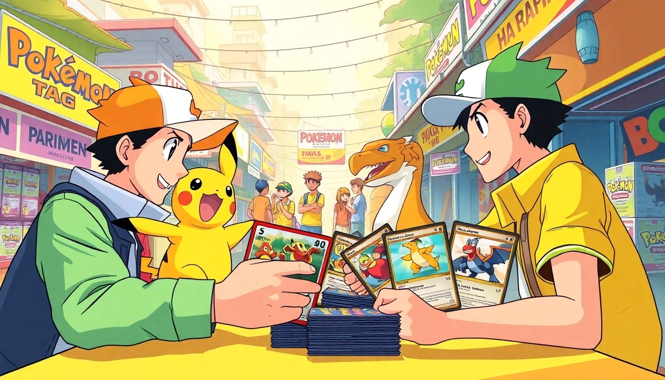 Engaging scene of Pokémon TCG battle in India showcasing vibrant elements and trainers, promoting Pokemon tcg india.