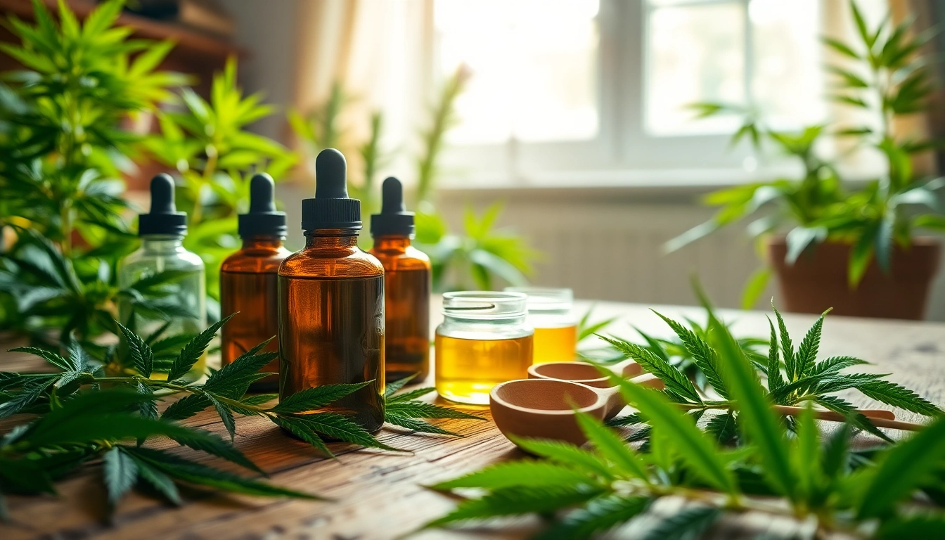 Showcasing cbd organics products in a natural setting with hemp leaves and warm sunlight.